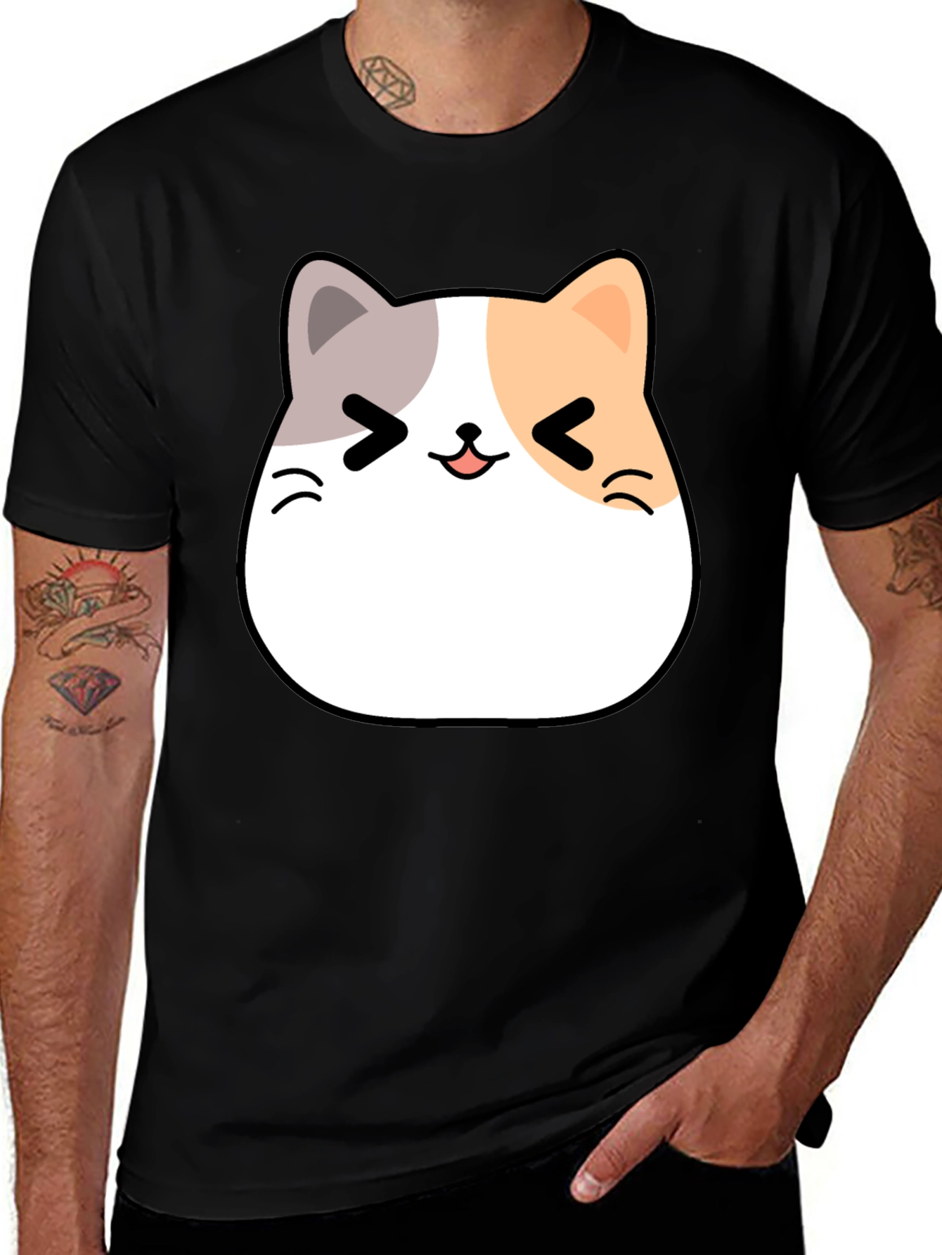 Kawaii Cat Graphic T-Shirt - Unisex Black Tee