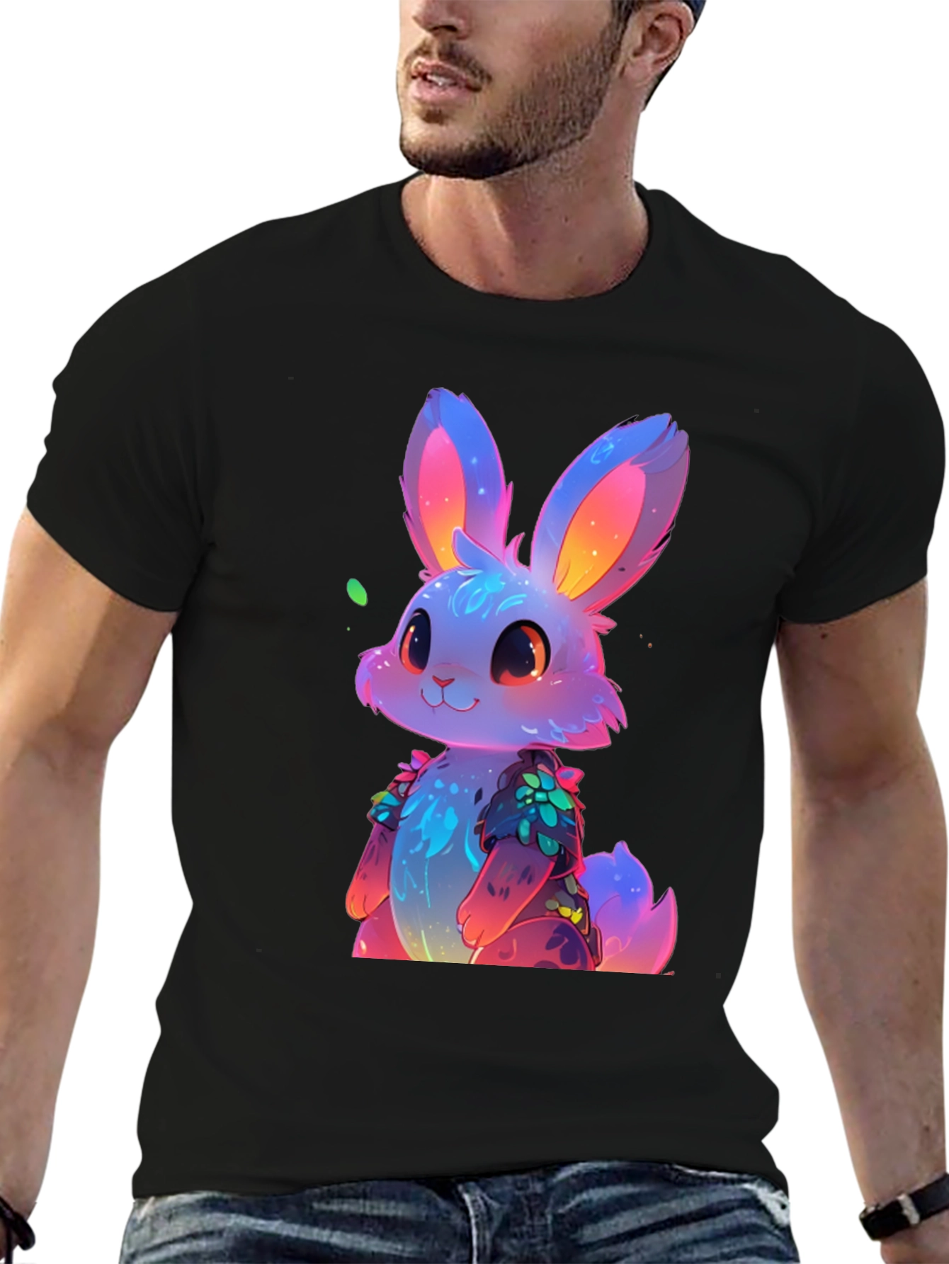 Neon Bunny Graphic Tee - Black