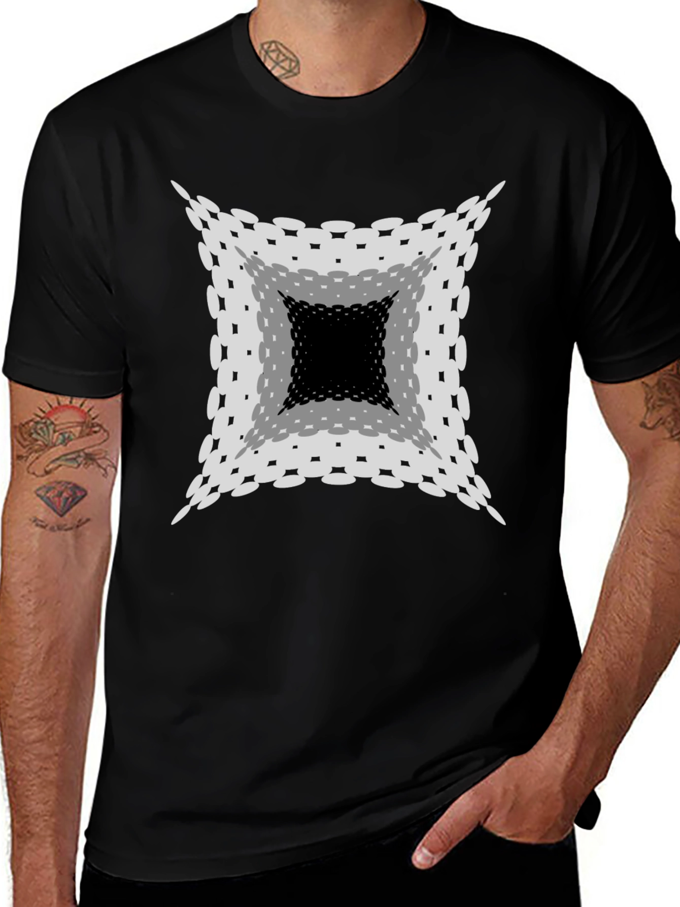 Optical Illusion Graphic Print Black T-Shirt