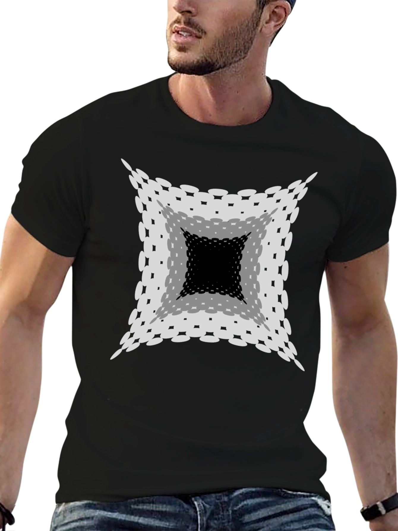Optical Illusion Graphic Print Black T-Shirt