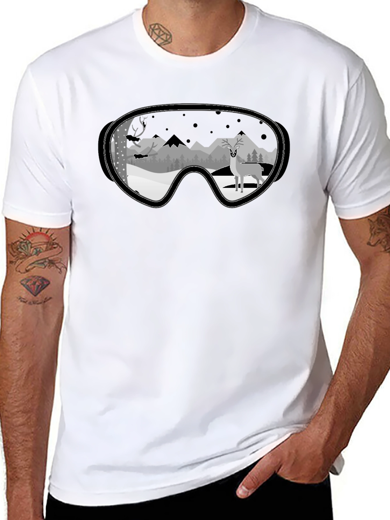 Winter Deer Goggle Graphic Tee - Black