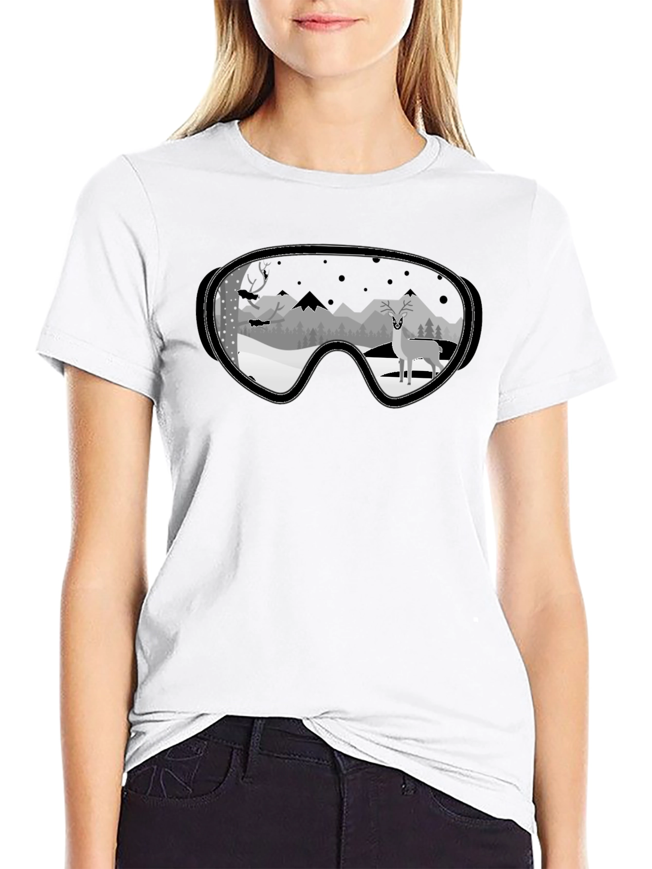 Winter Deer Goggle Graphic Tee - Black