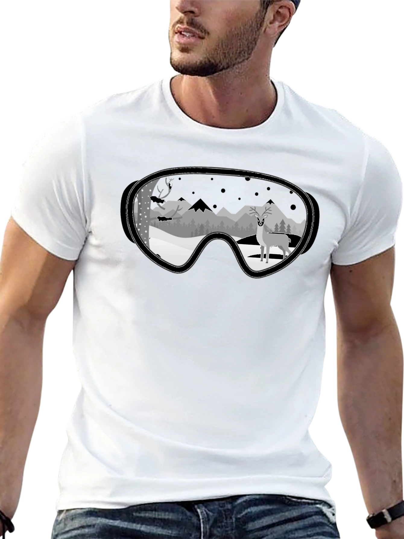 Winter Deer Goggle Graphic Tee - Black