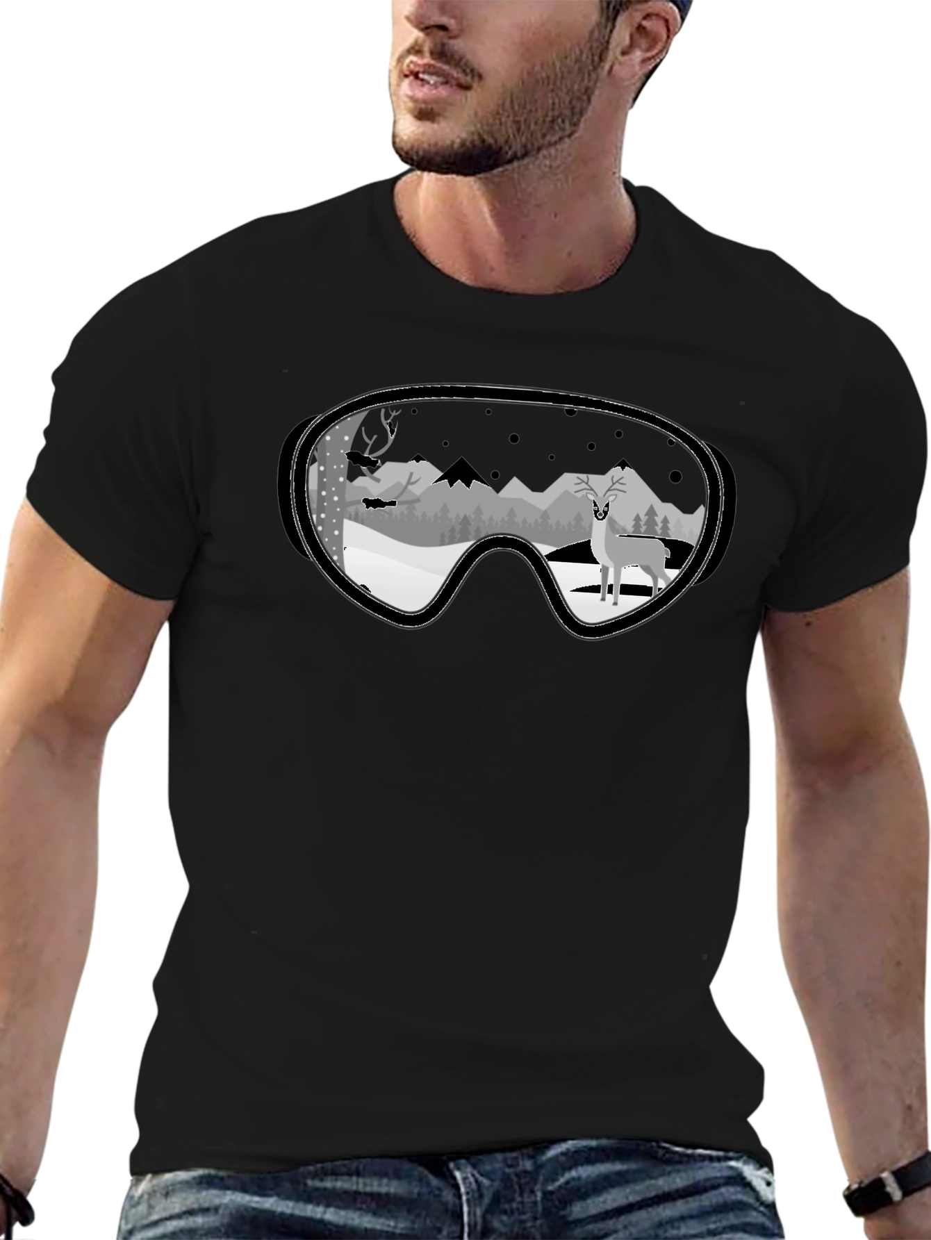 Winter Deer Goggle Graphic Tee - Black