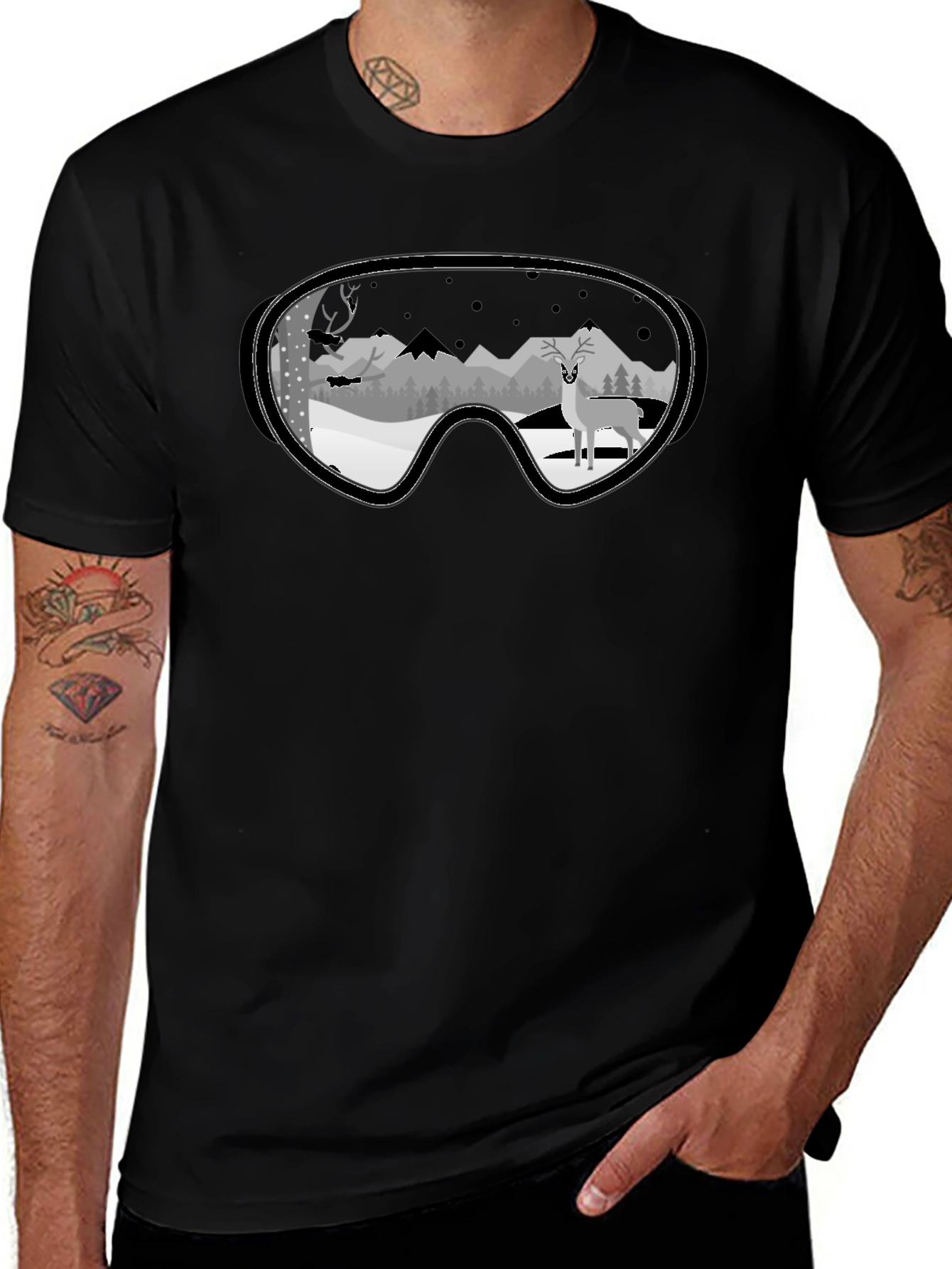 Winter Deer Goggle Graphic Tee - Black