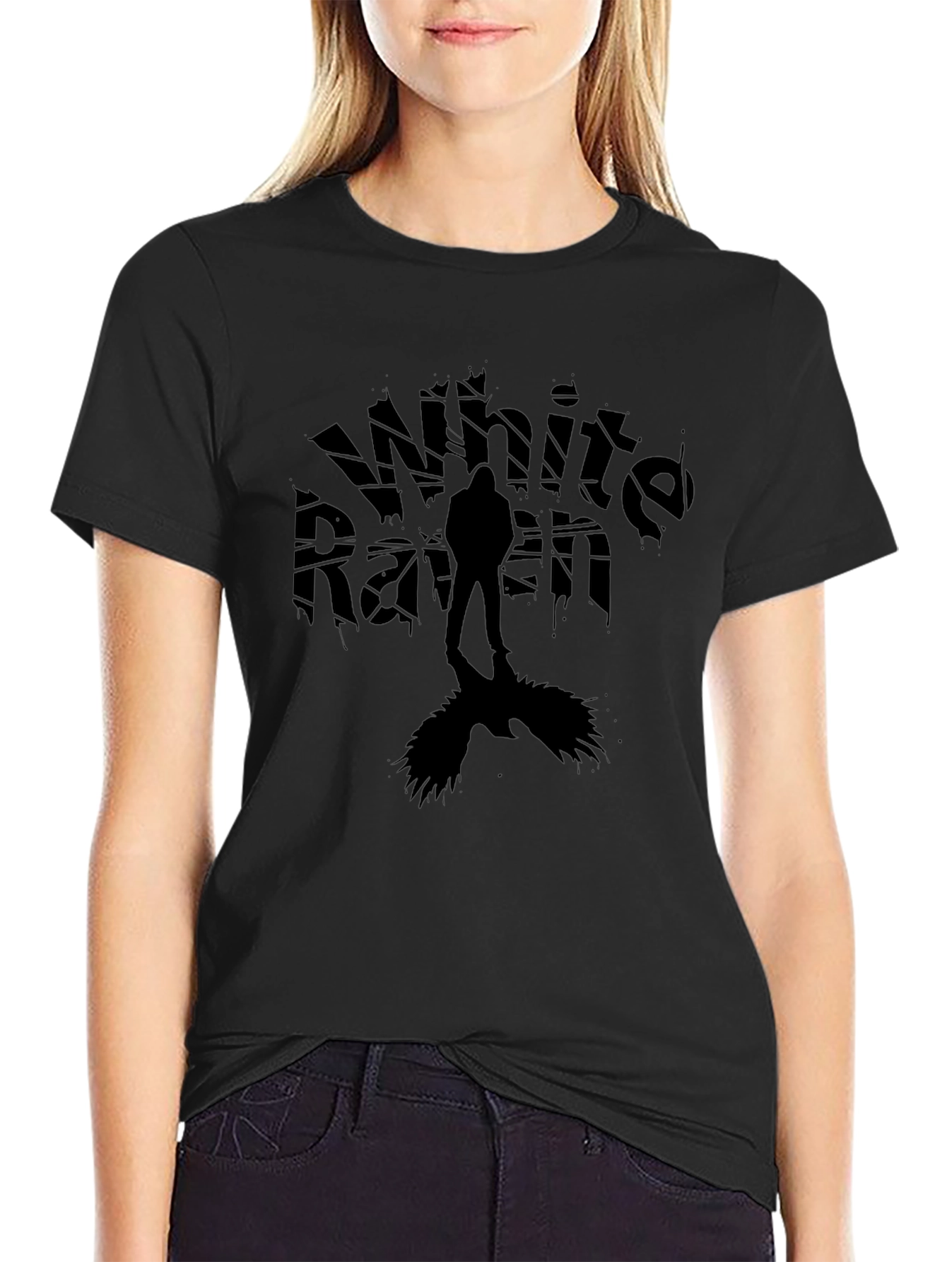 White Raven Graphic Tee - Dark Silhouette Design T-Shirt