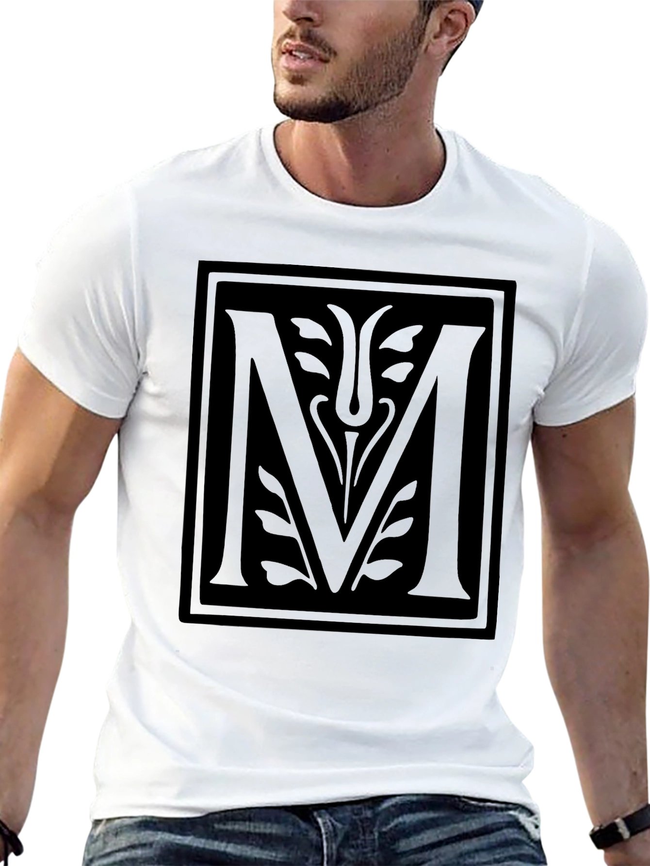 Mens Black T-Shirt with Geometric M Design