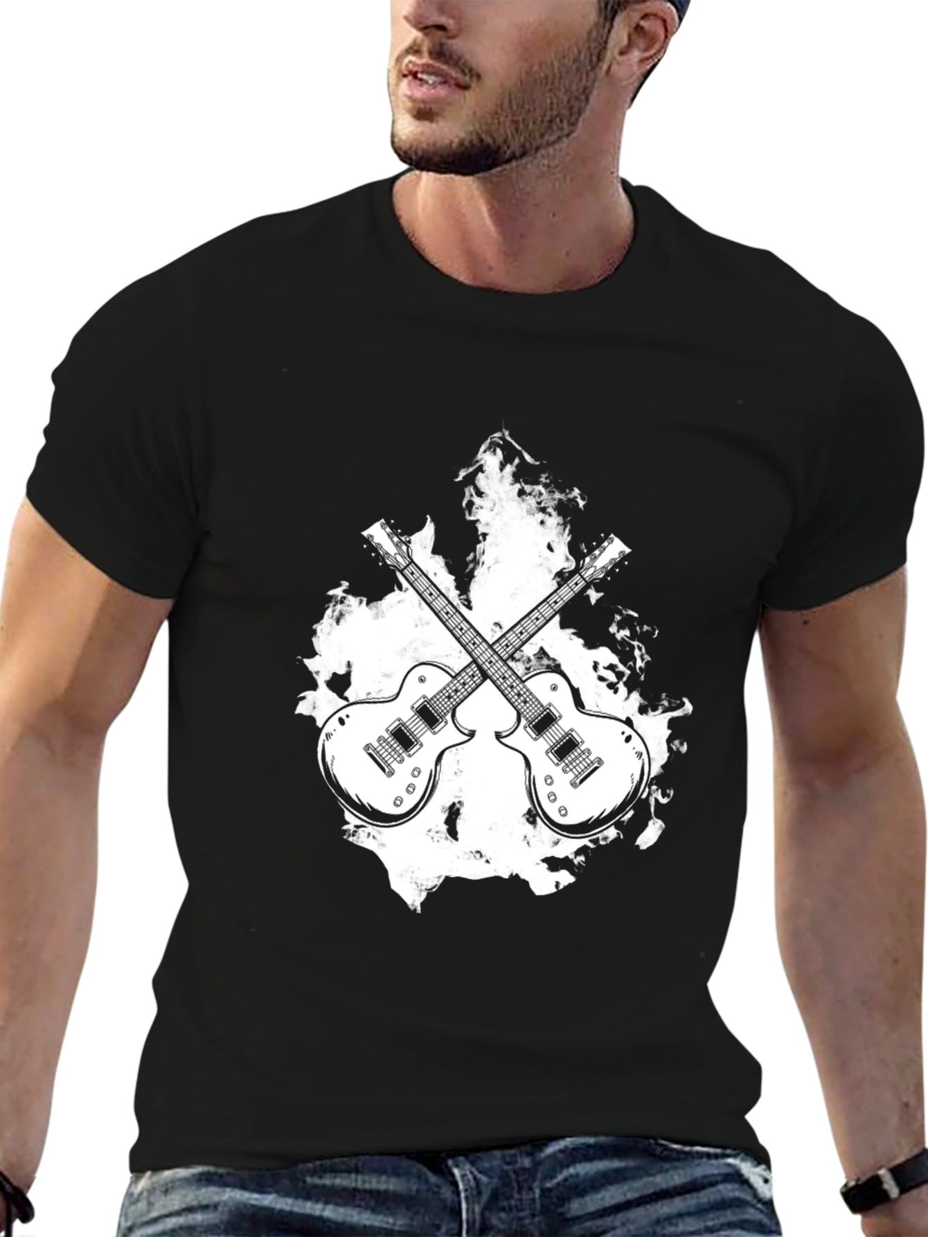 Rock On! Guitar Graphic Black T-Shirt
