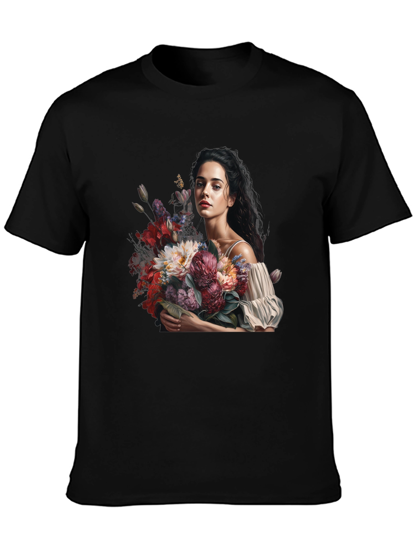 Floral Portrait Black T-Shirt