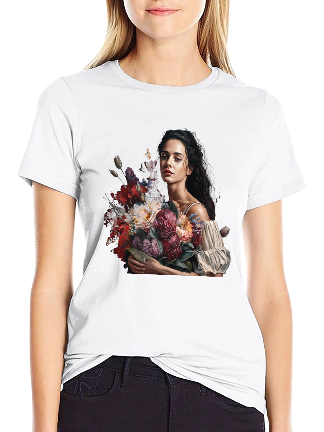 Floral Portrait Black T-Shirt