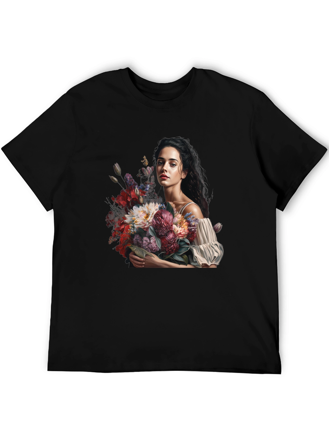 Floral Portrait Black T-Shirt