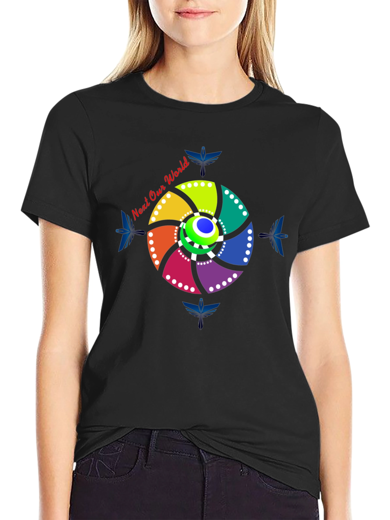 Eye-Catching Circular Design Black T-Shirt