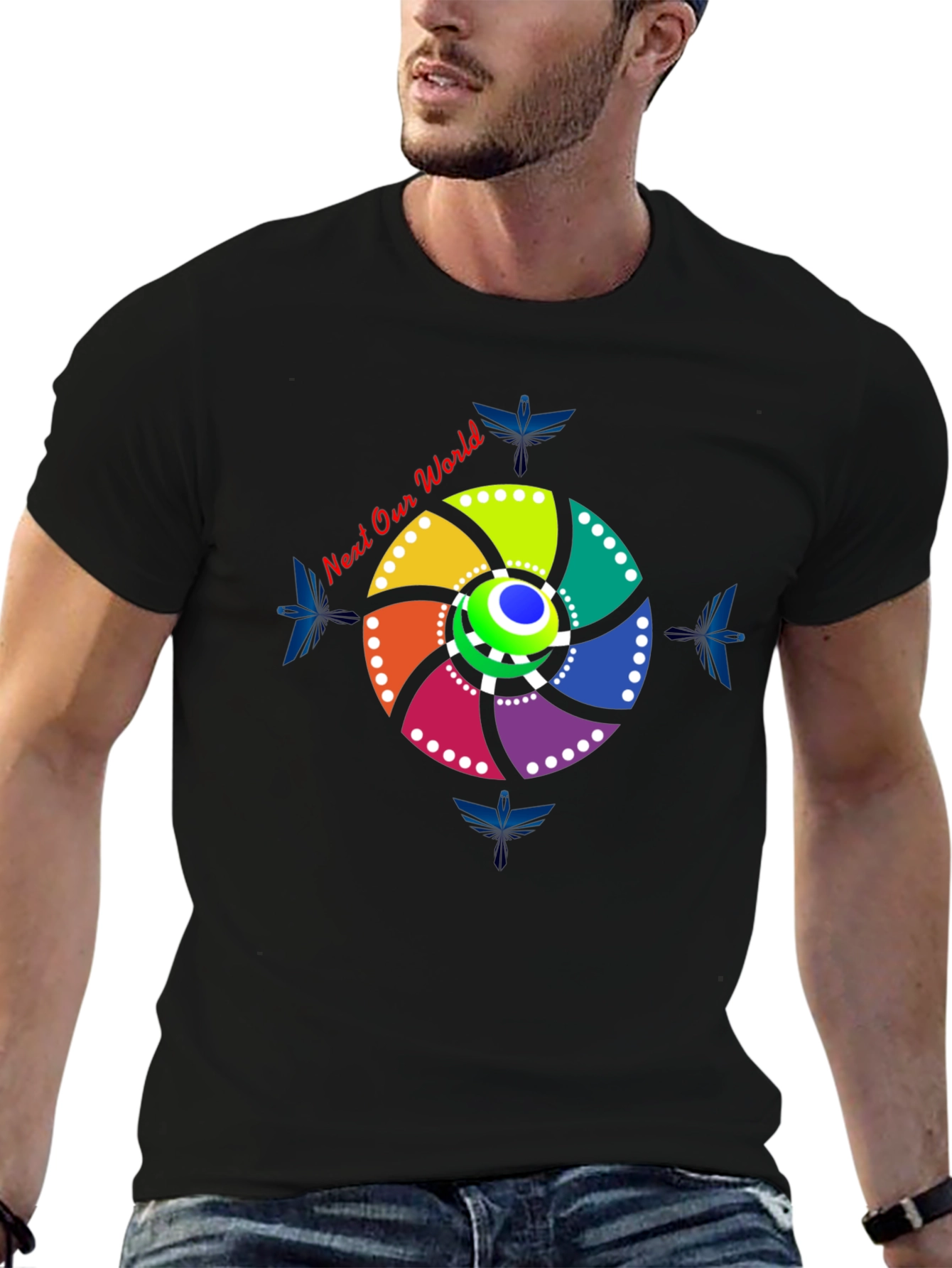 Eye-Catching Circular Design Black T-Shirt