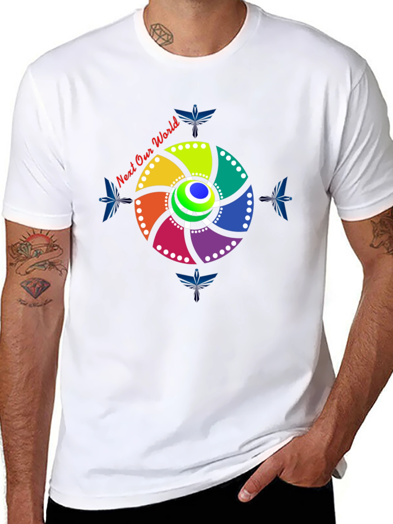 Eye-Catching Circular Design Black T-Shirt