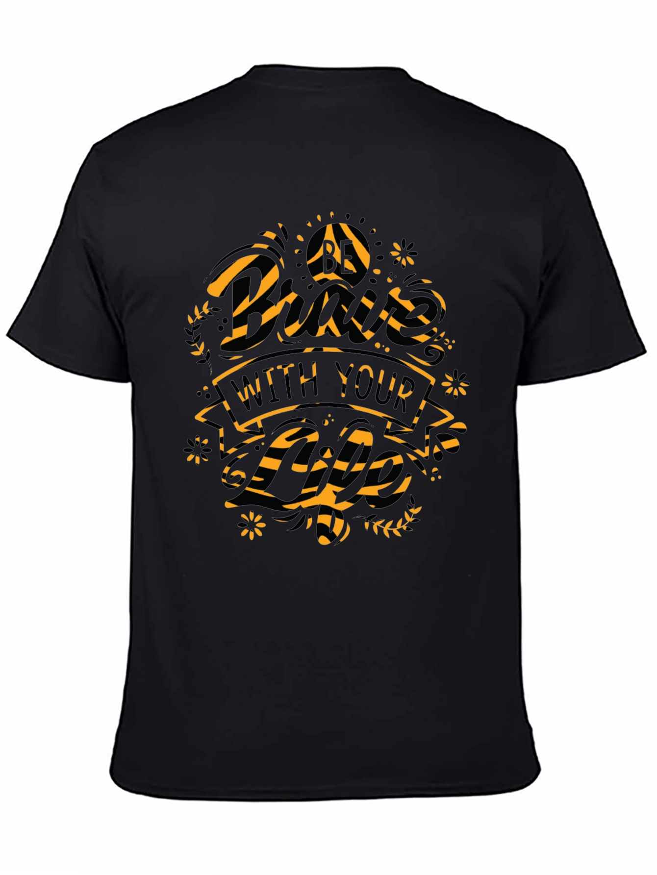 Graphic Print Mens Black Crew Neck T-Shirt