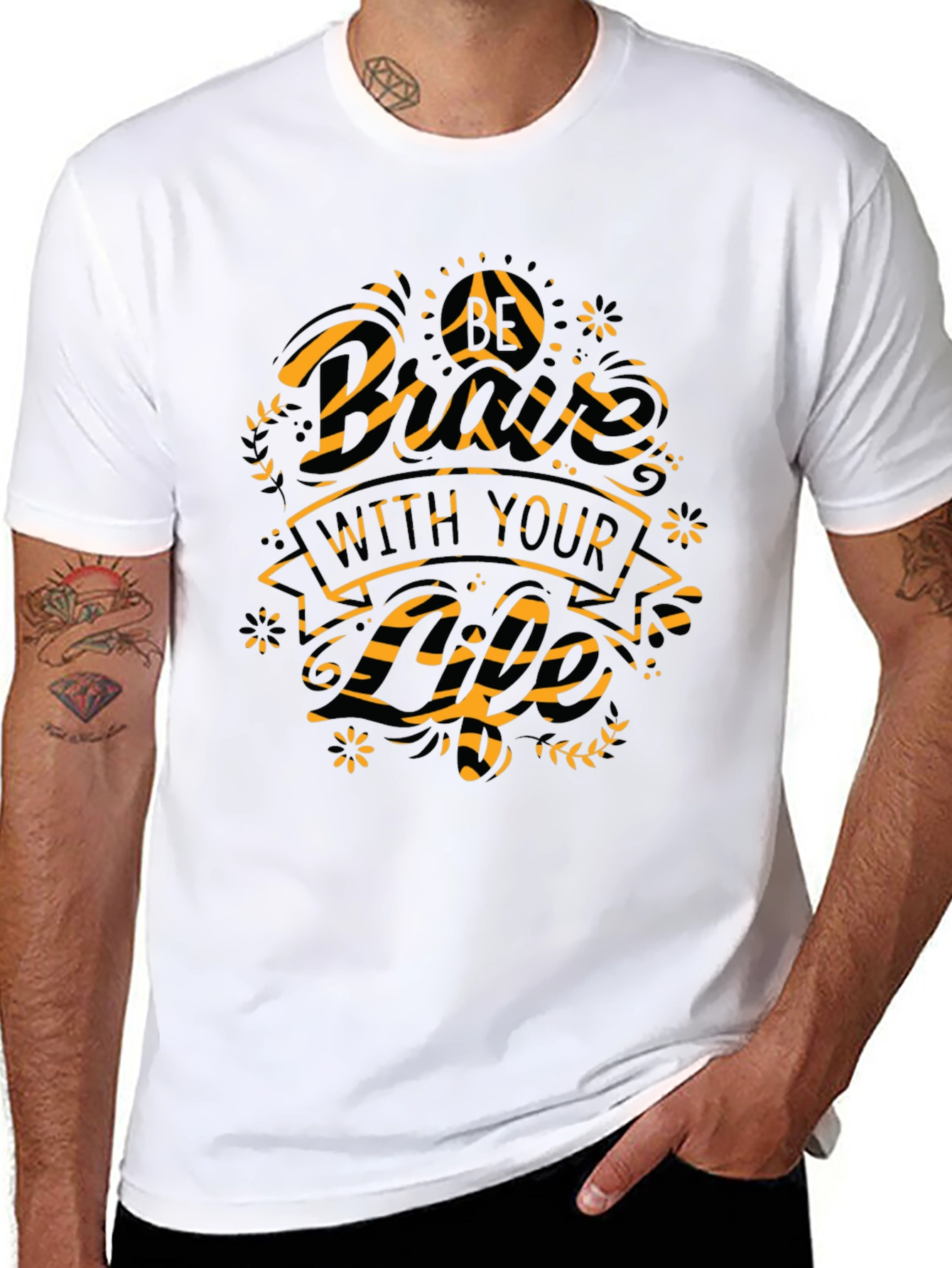 Graphic Print Mens Black Crew Neck T-Shirt