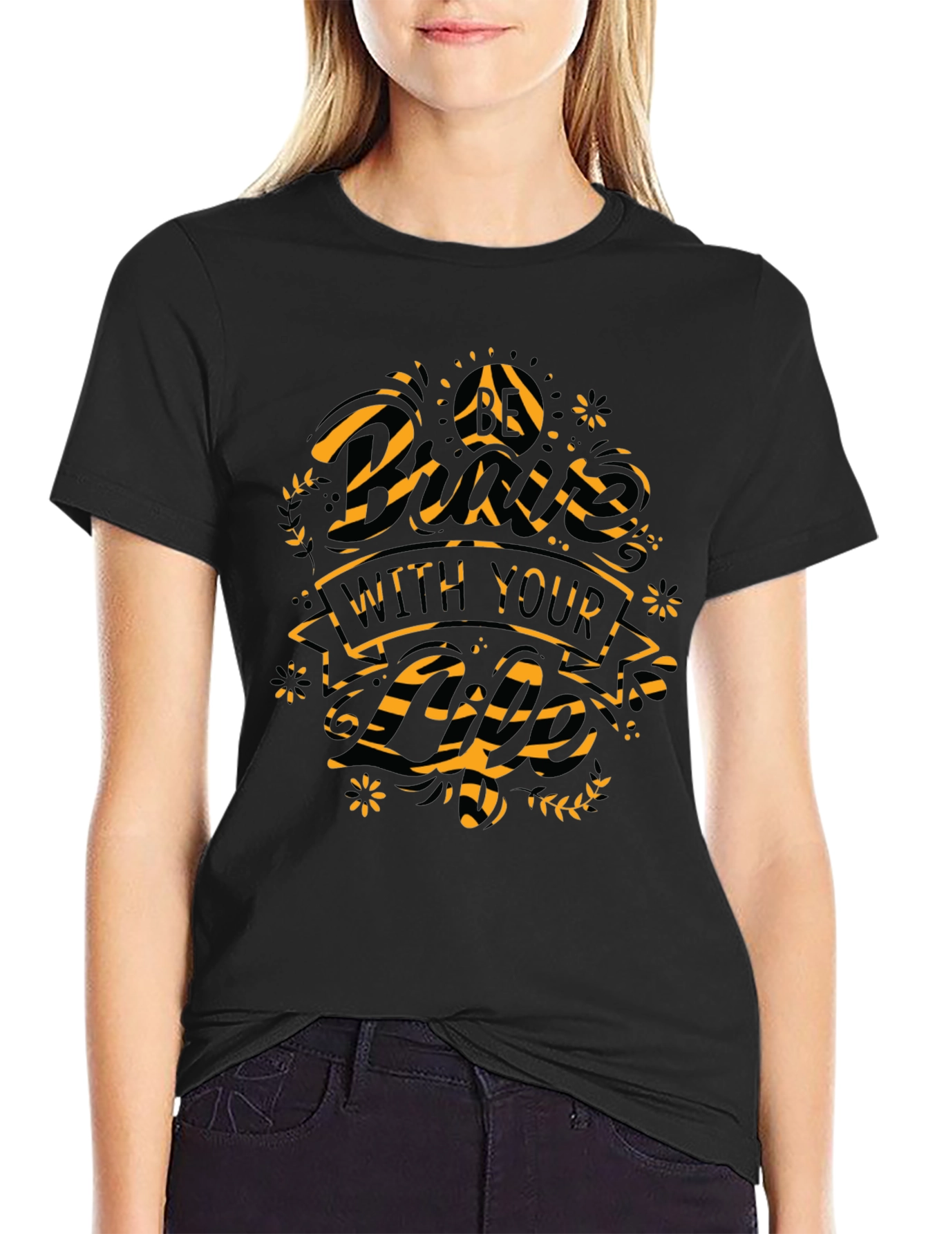 Graphic Print Mens Black Crew Neck T-Shirt