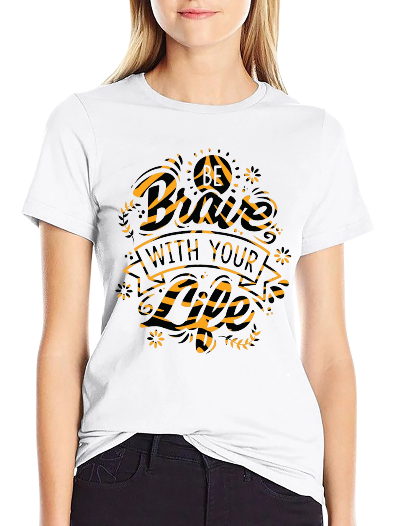 Graphic Print Mens Black Crew Neck T-Shirt