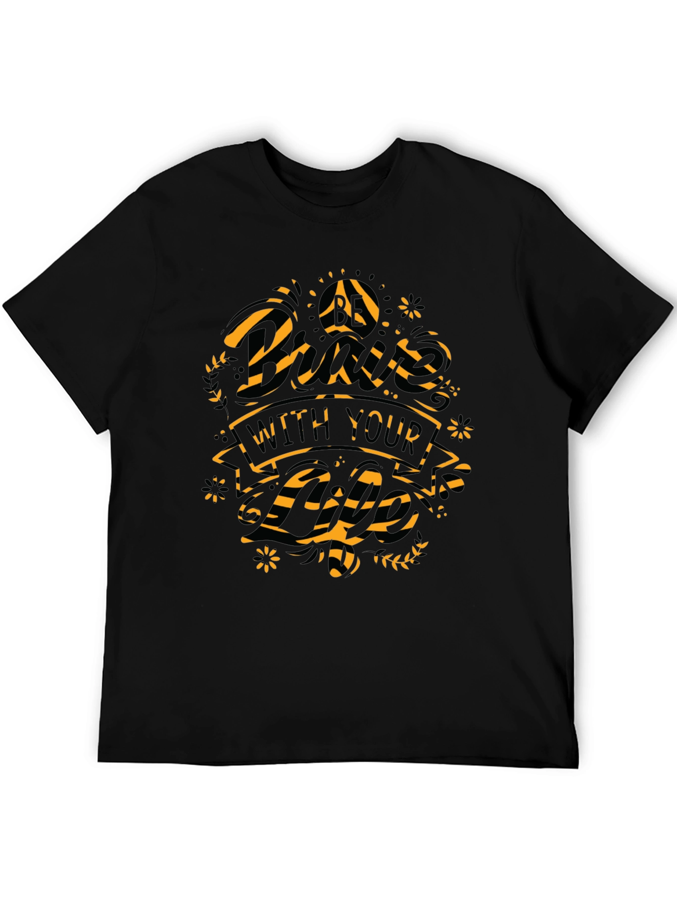 Graphic Print Mens Black Crew Neck T-Shirt