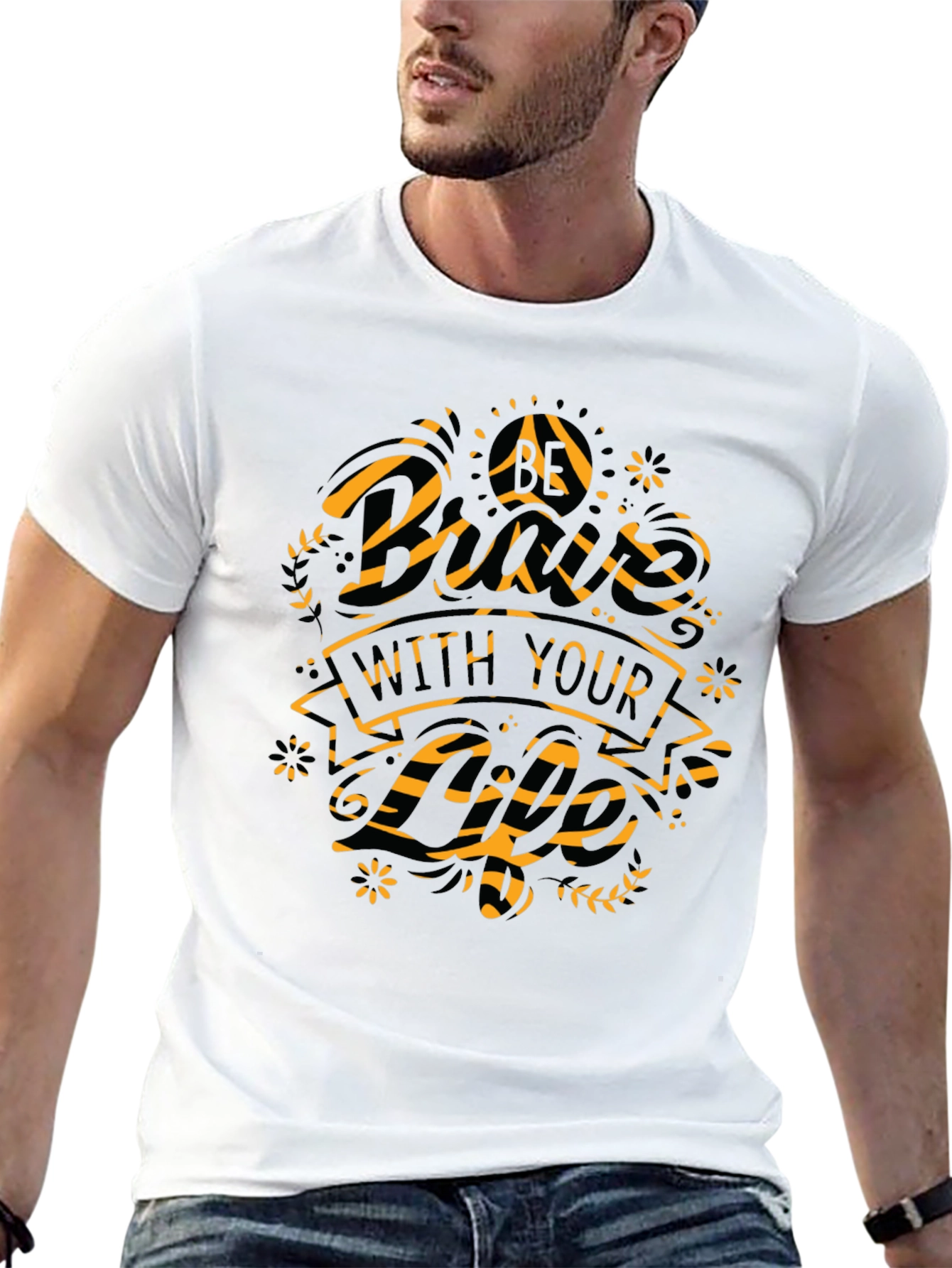 Graphic Print Mens Black Crew Neck T-Shirt