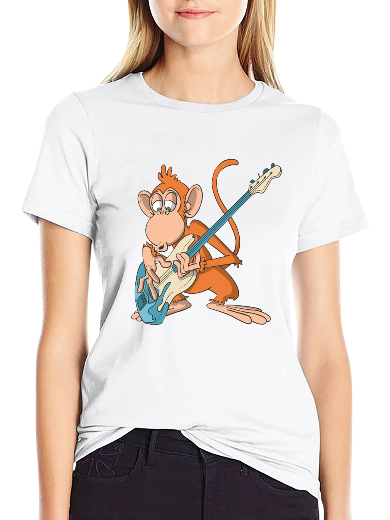 Monkey Guitarist Graphic Tee - Black Cotton T-Shirt