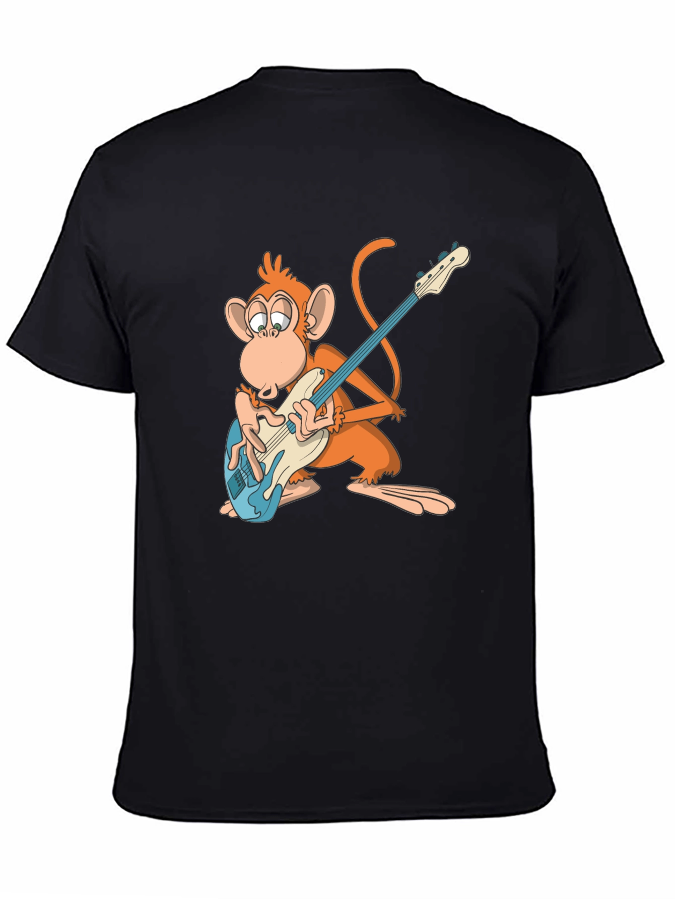 Monkey Guitarist Graphic Tee - Black Cotton T-Shirt