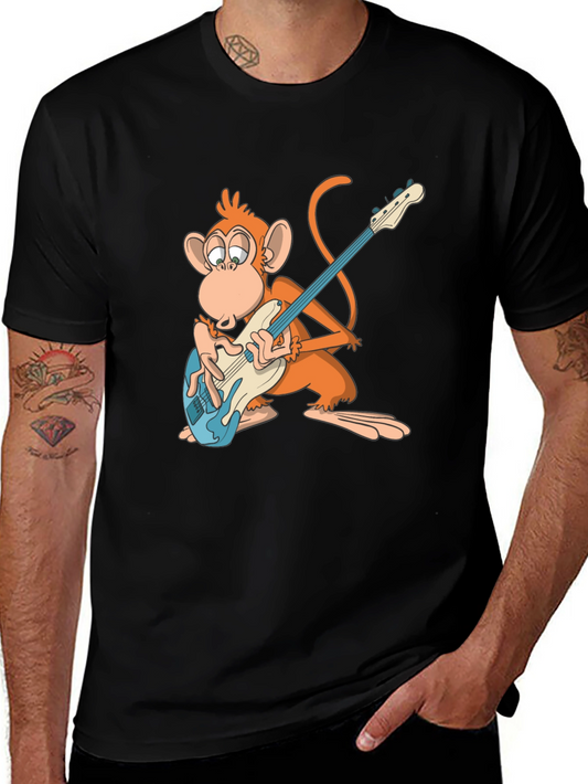 Monkey Guitarist Graphic Tee - Black Cotton T-Shirt
