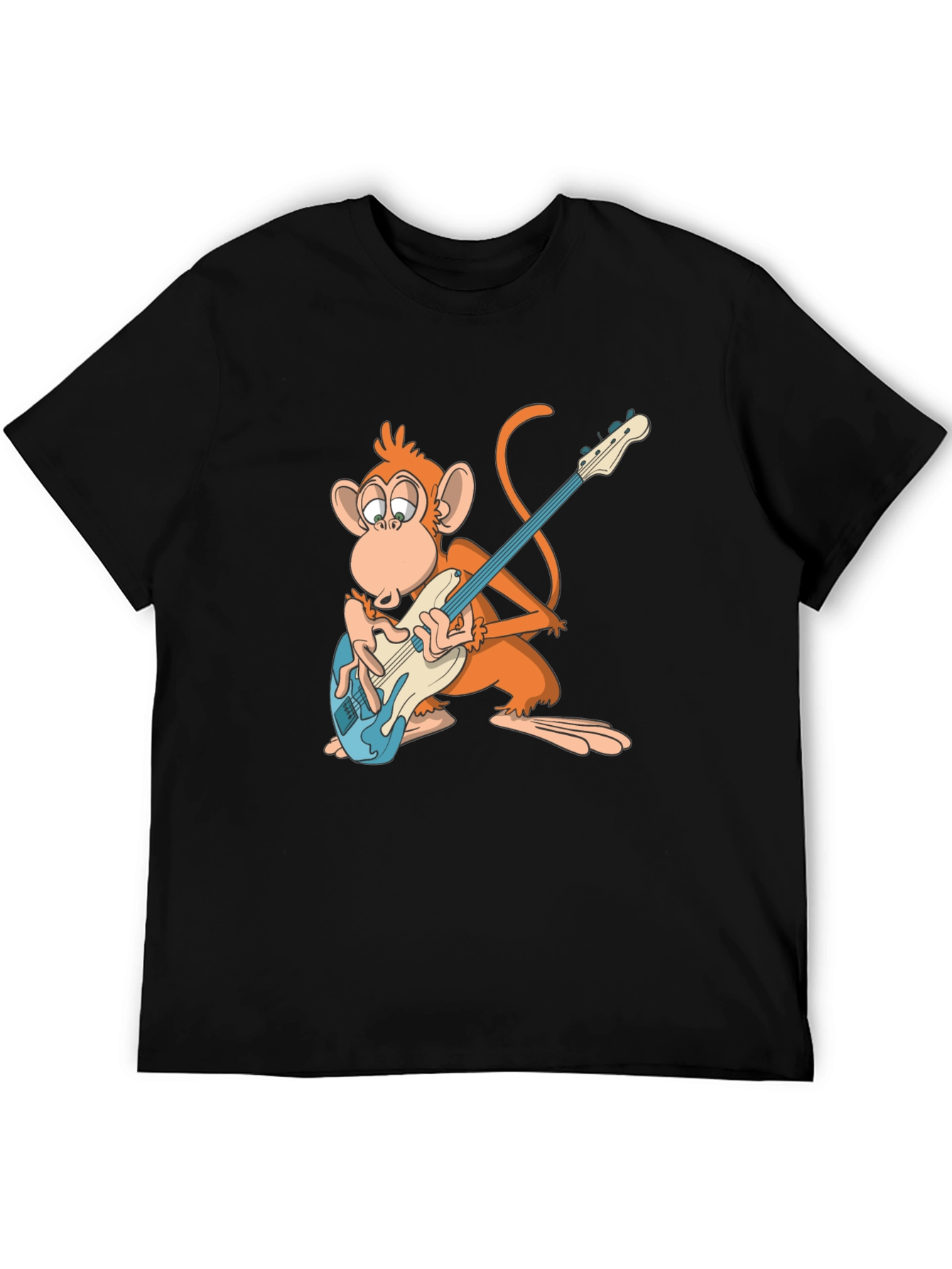 Monkey Guitarist Graphic Tee - Black Cotton T-Shirt