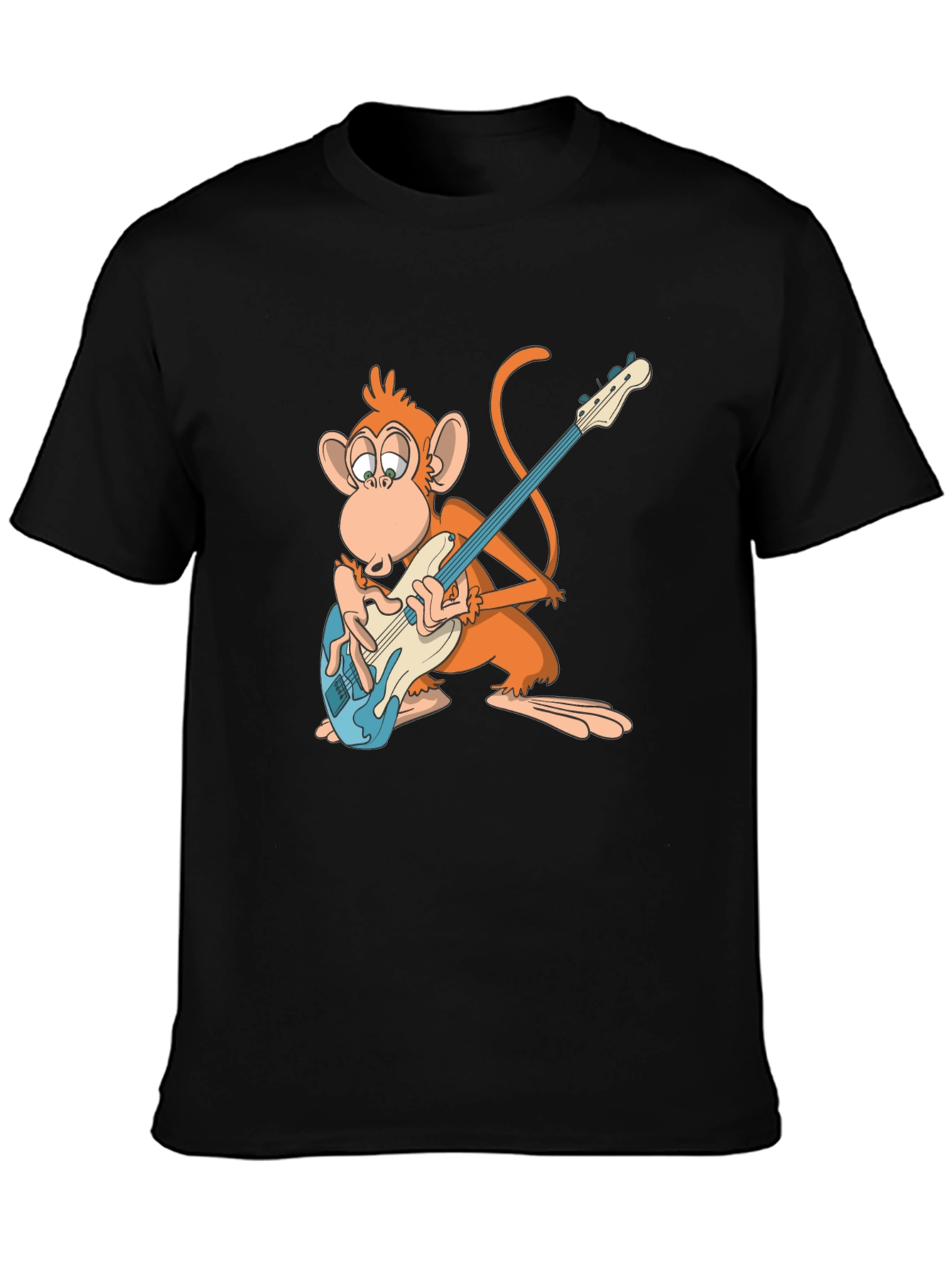 Monkey Guitarist Graphic Tee - Black Cotton T-Shirt