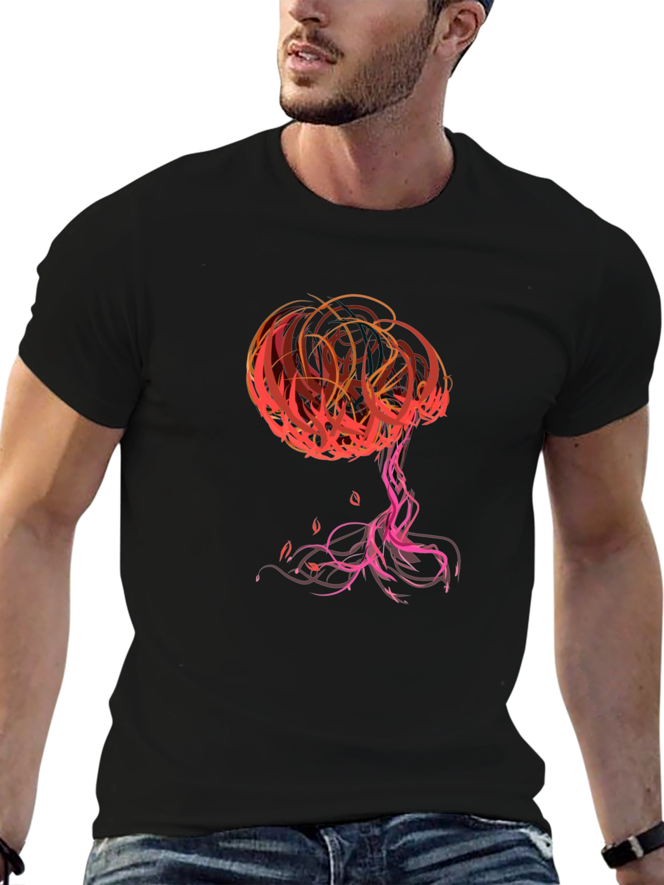 Abstract Tree Graphic Tee - Stylish Black T-Shirt