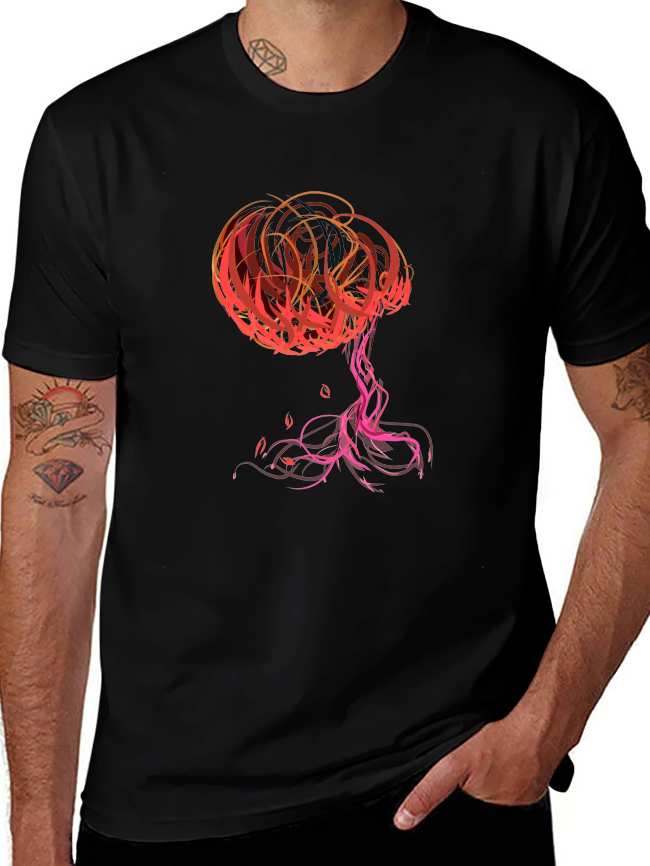 Abstract Tree Graphic Tee - Stylish Black T-Shirt