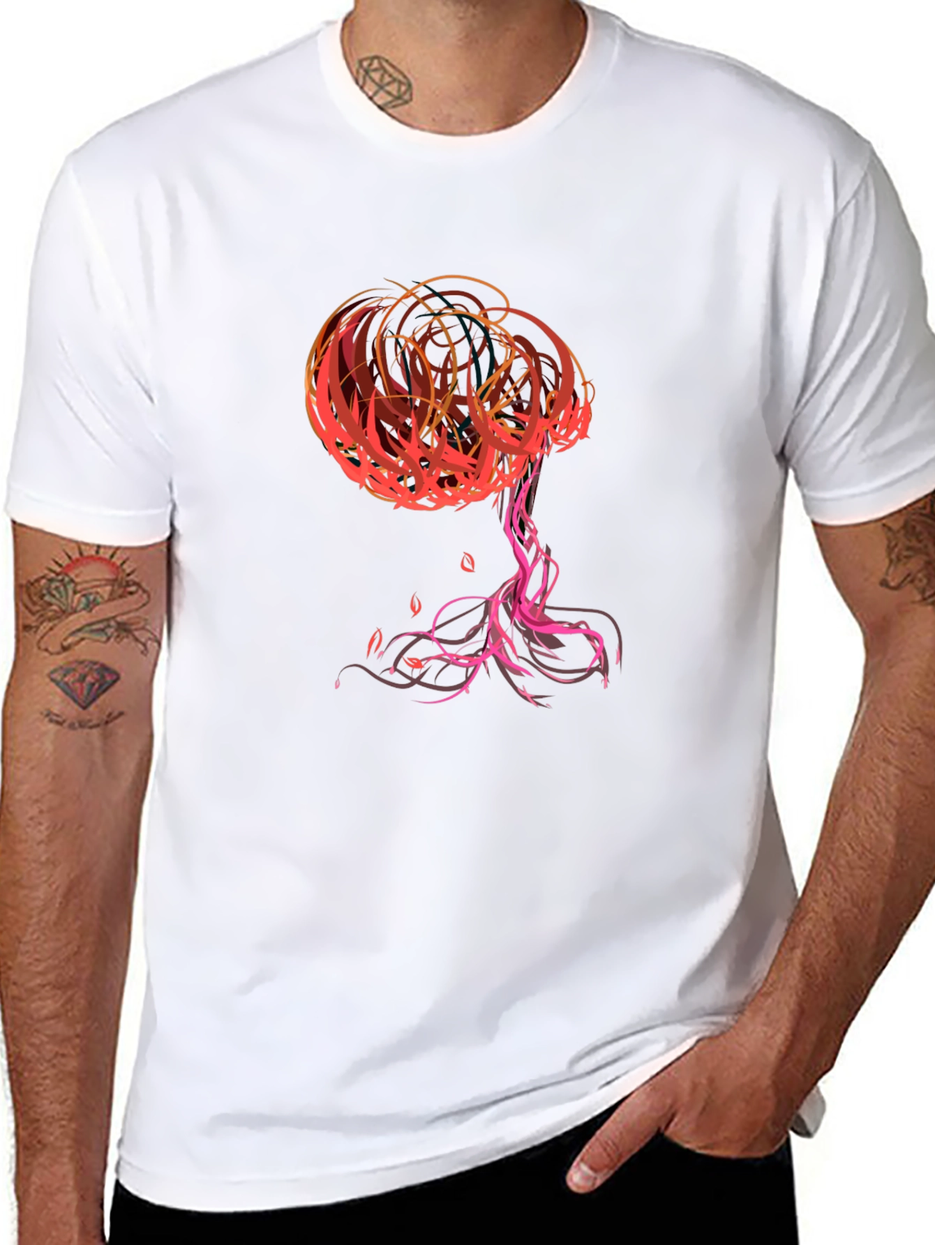 Abstract Tree Graphic Tee - Stylish Black T-Shirt