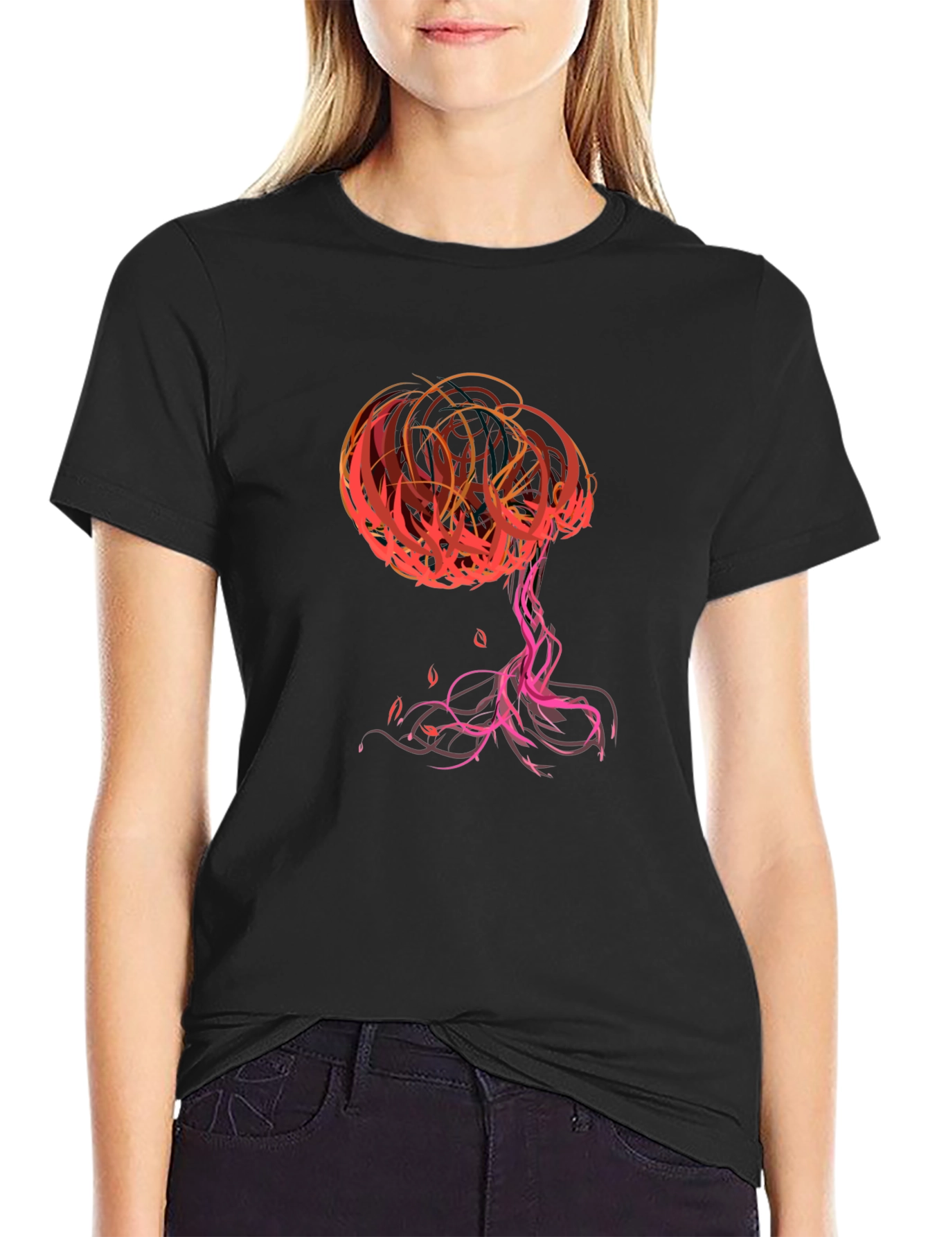 Abstract Tree Graphic Tee - Stylish Black T-Shirt