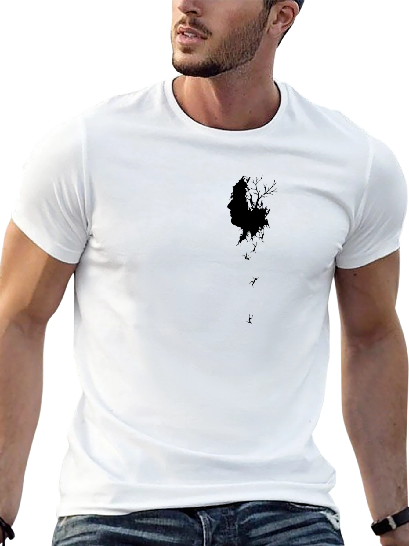 Mens Black Graphic Tee - Eerie Silhouette Design