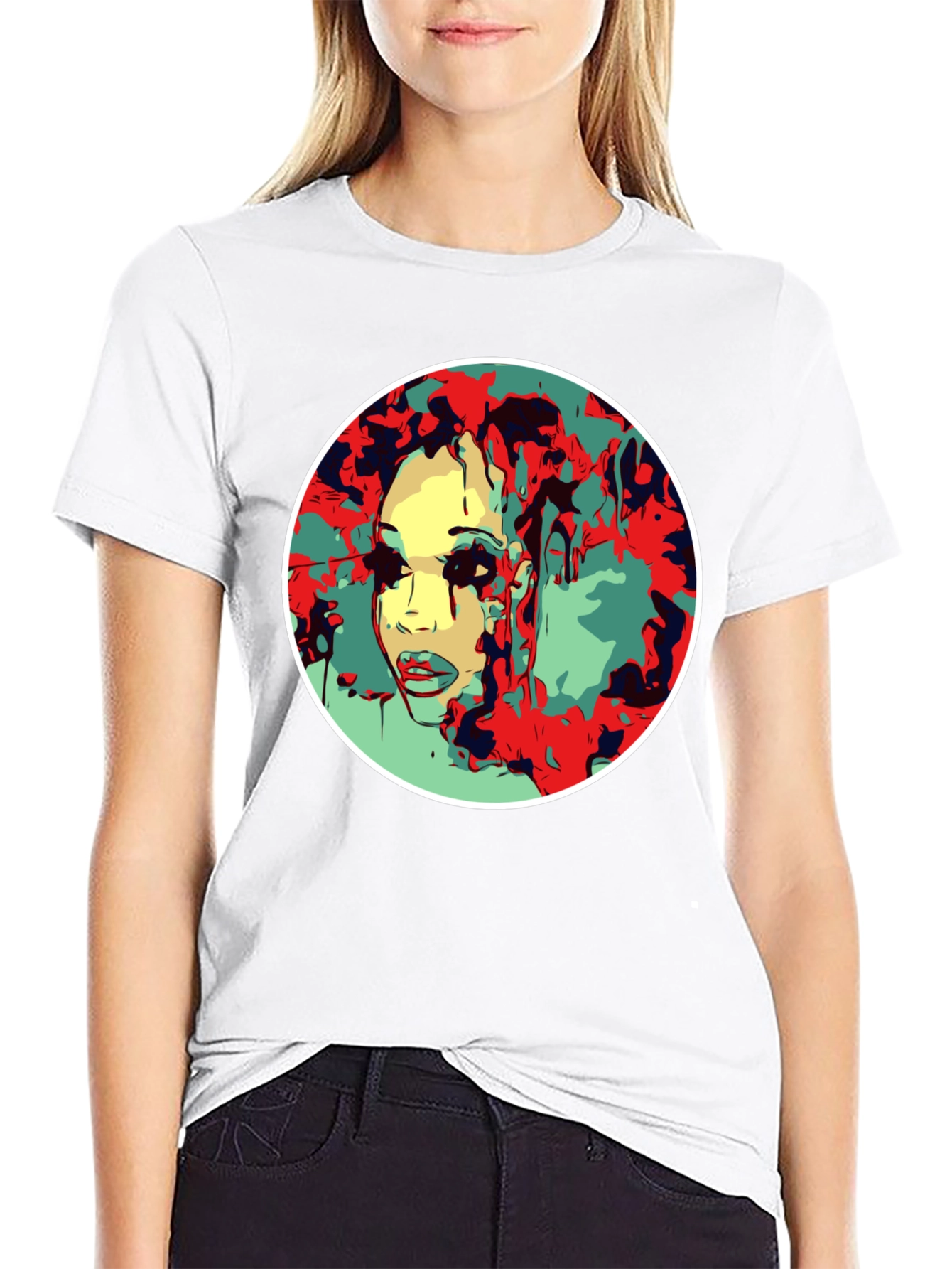 Abstract Face Graphic T-Shirt - Black