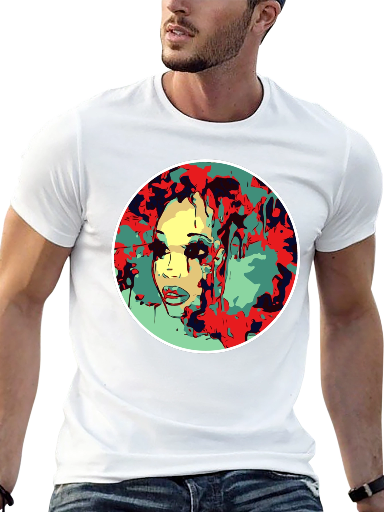 Abstract Face Graphic T-Shirt - Black