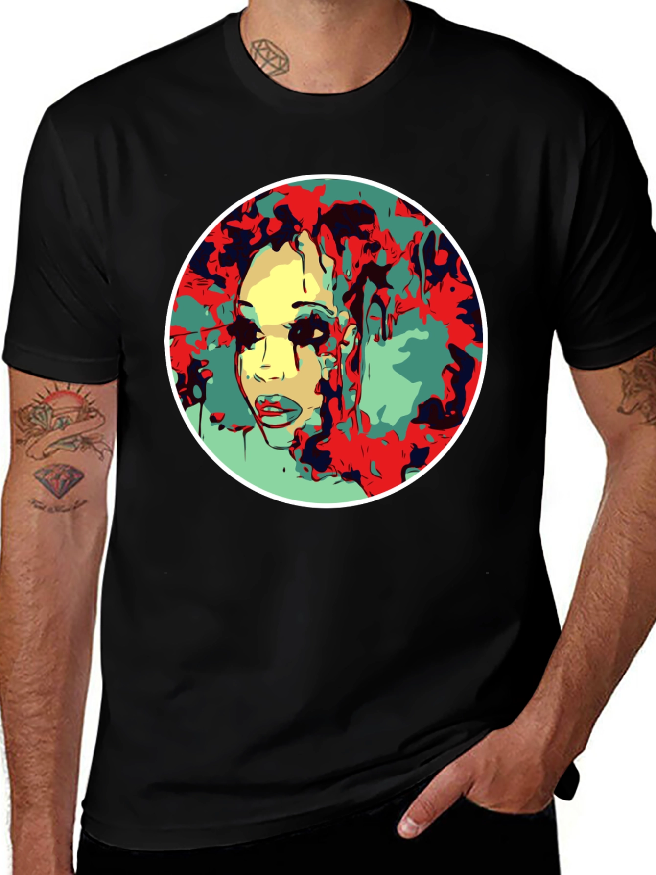 Abstract Face Graphic T-Shirt - Black