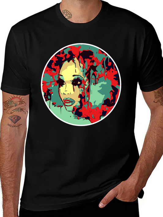 Abstract Face Graphic T-Shirt - Black