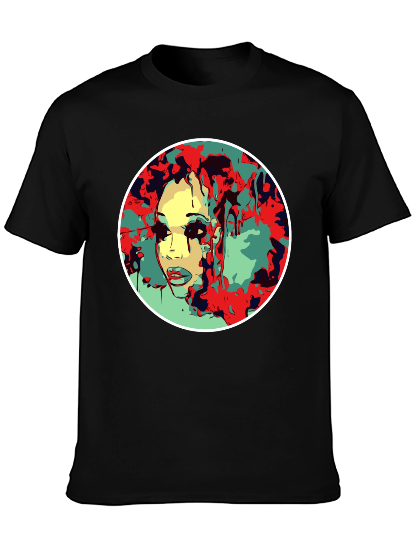 Abstract Face Graphic T-Shirt - Black