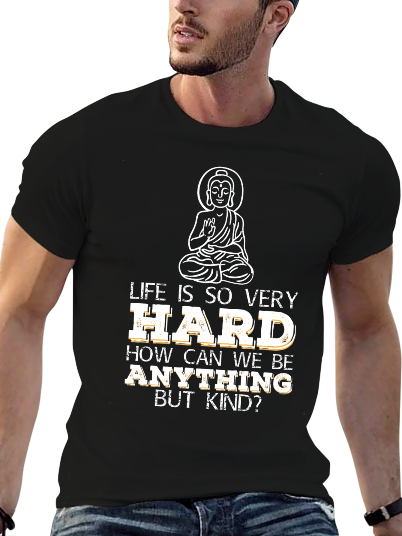 Life Is Hard Buddha Graphic T-Shirt - Black