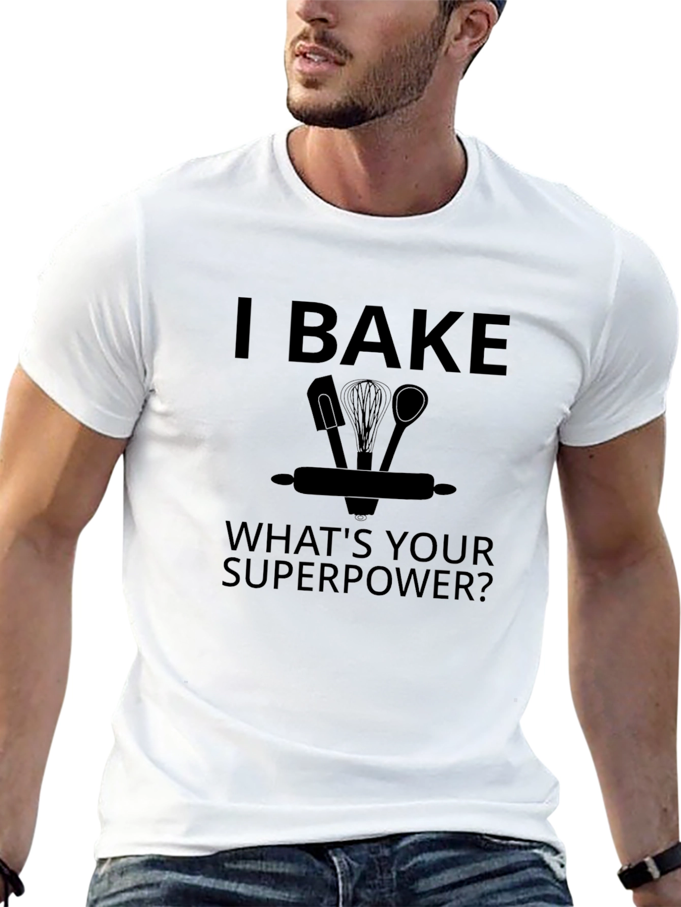 I Bake Whats Your Superpower? Black Graphic T-Shirt