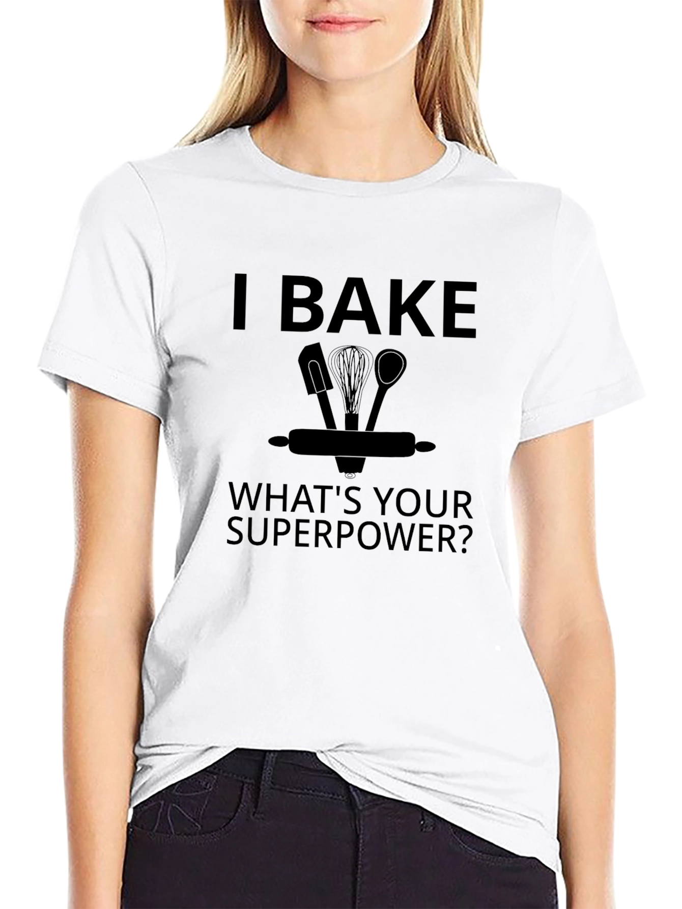 I Bake Whats Your Superpower? Black Graphic T-Shirt