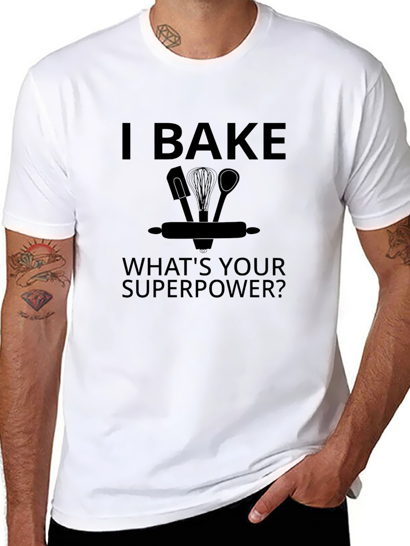 I Bake Whats Your Superpower? Black Graphic T-Shirt