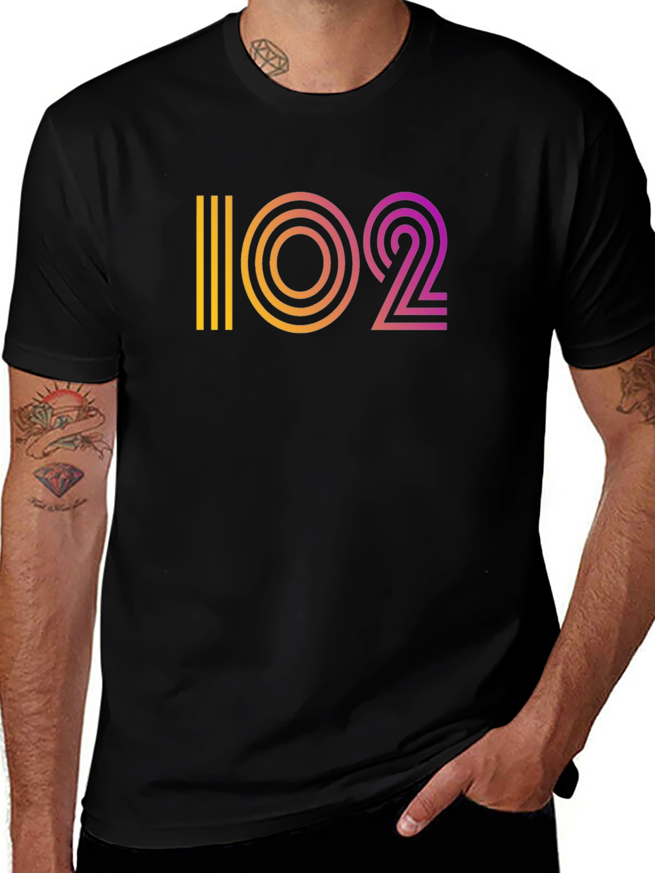 Retro Gradient 102 Graphic Black T-Shirt