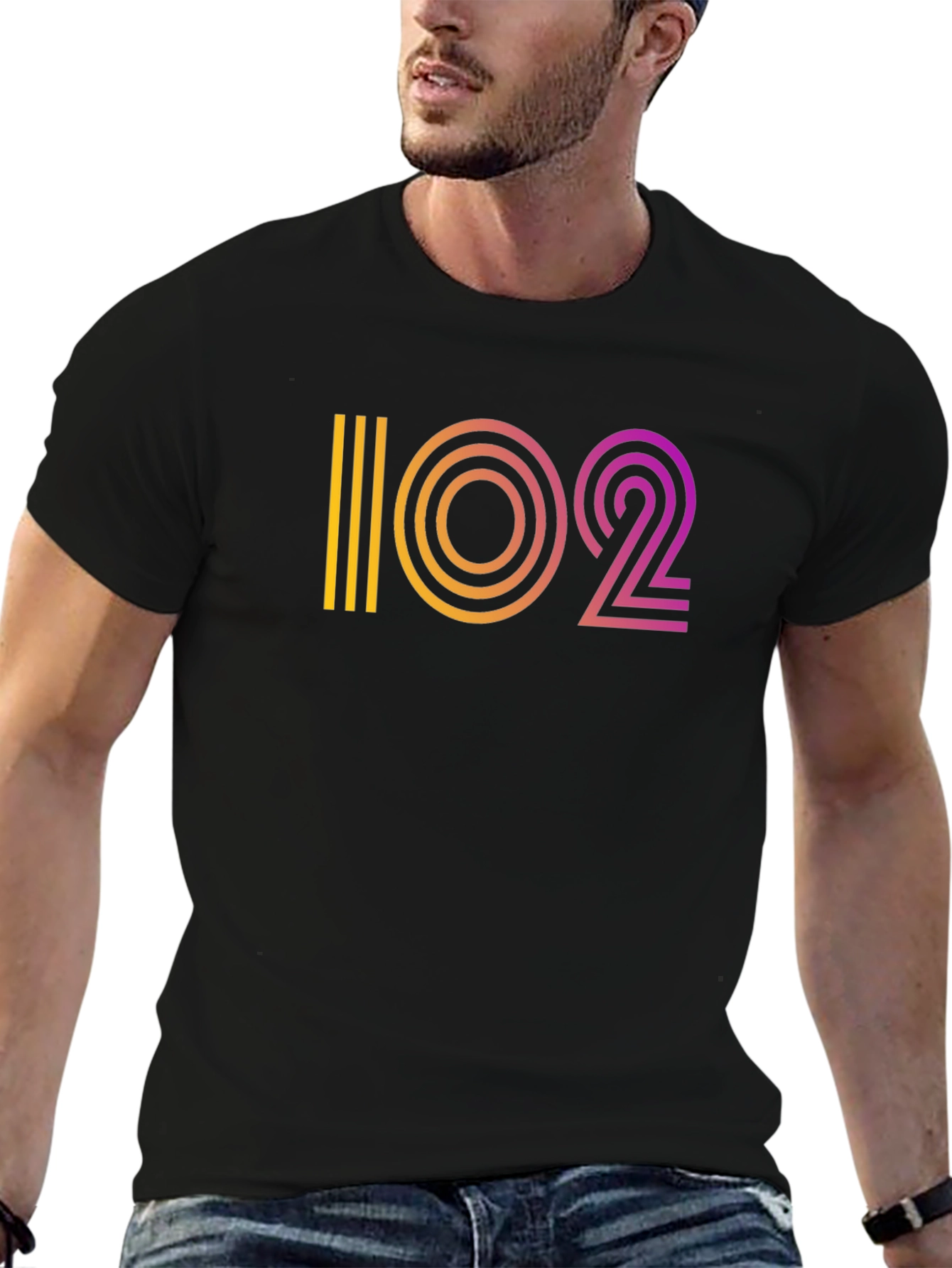 Retro Gradient 102 Graphic Black T-Shirt