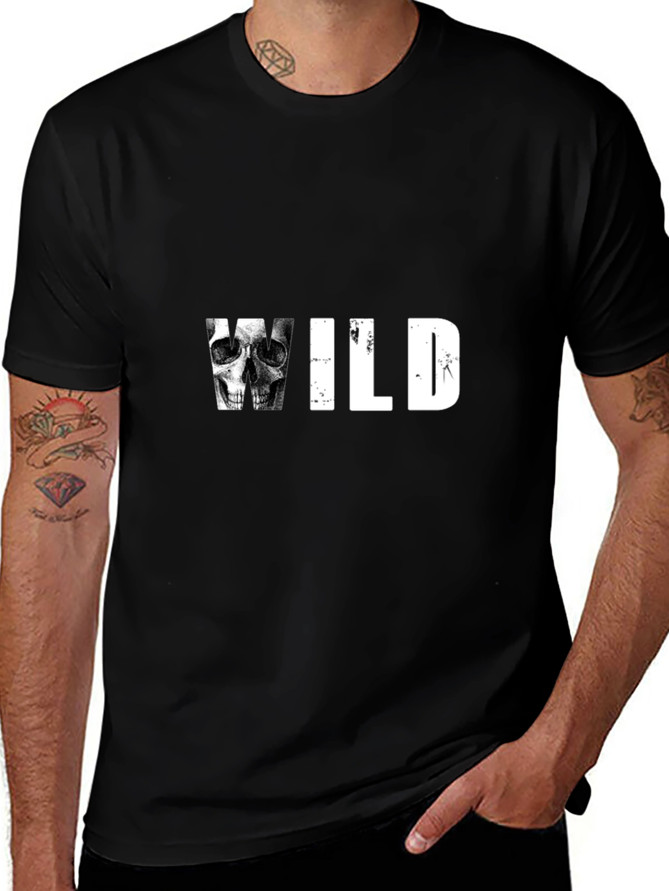 Wild Skull Graphic Print Tee - Black
