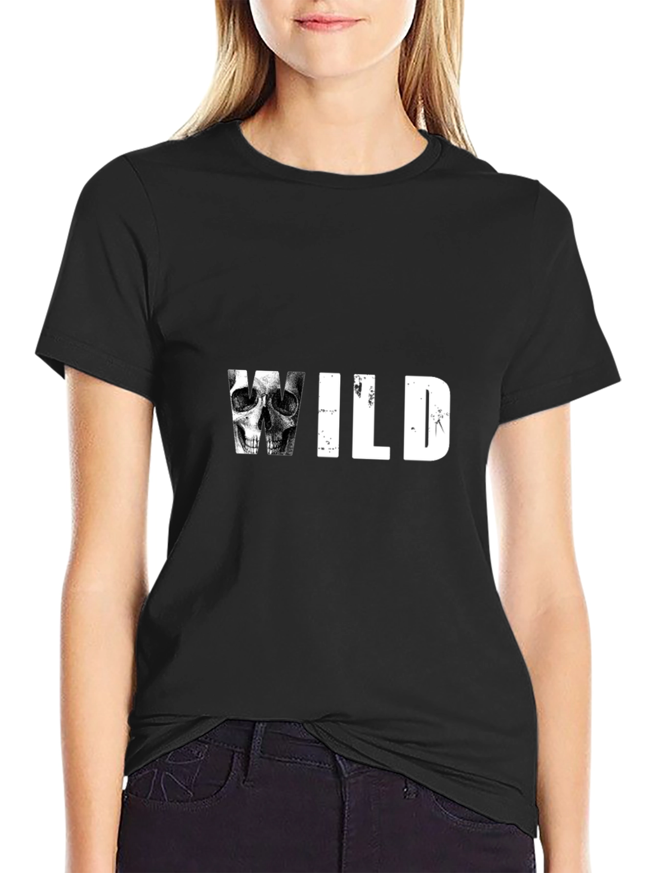 Wild Skull Graphic Print Tee - Black