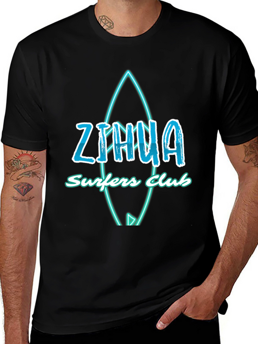 Zihua Surfers Club Graphic Tee - Black Cotton T-Shirt