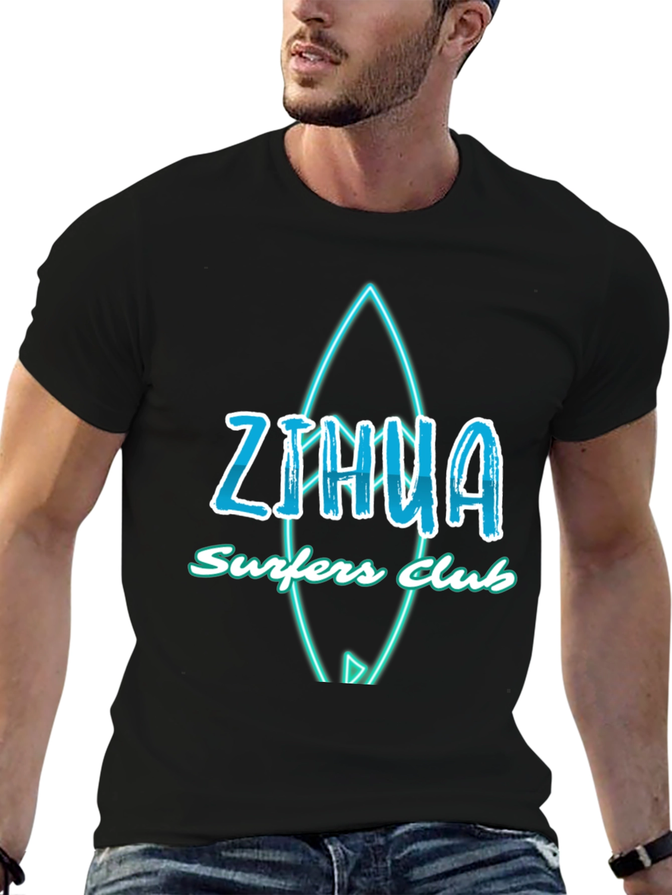 Zihua Surfers Club Graphic Tee - Black Cotton T-Shirt
