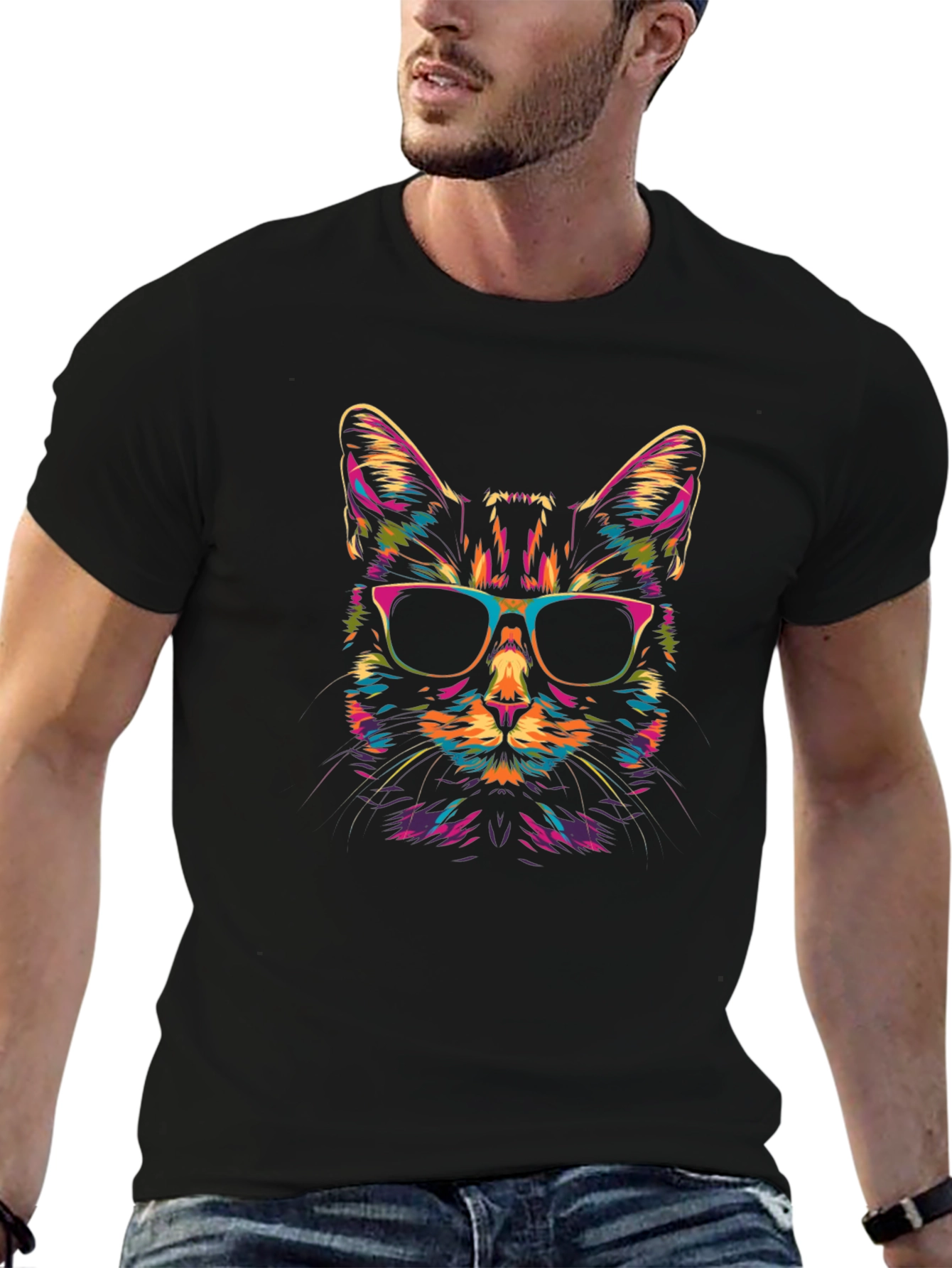 Cool Cat Graphic Tee - Unisex Black T-Shirt